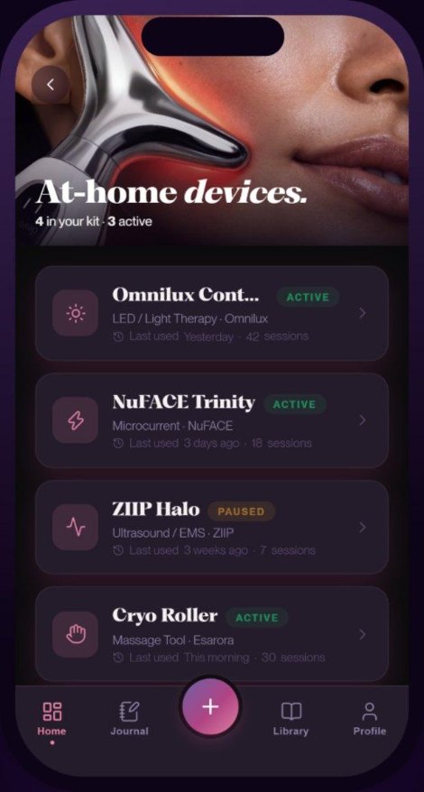Aesthetic Journey app screen — at-home device tracker