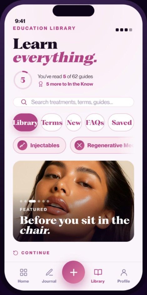 Aesthetic Journey app screen — education library
