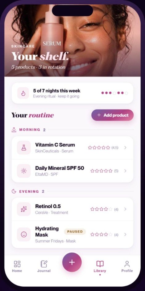 Aesthetic Journey app screen — skincare tracker